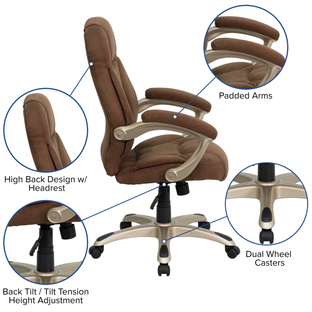 Brown Microfiber |#| High Back Brown Microfiber Executive Swivel Ergonomic Office Chair with Arms