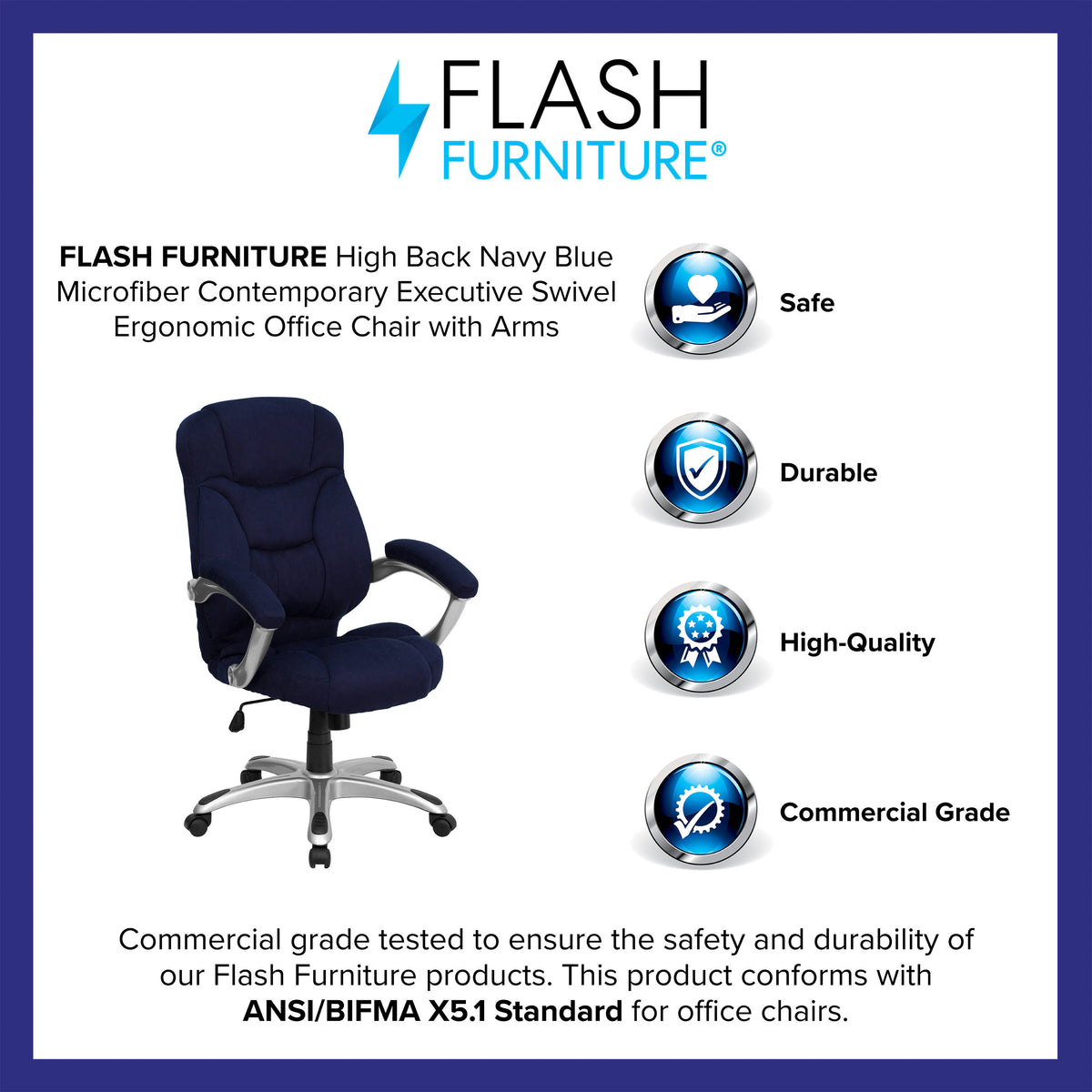 Navy Blue Microfiber |#| High Back Navy Blue Microfiber Executive Swivel Ergonomic Office Chair with Arms
