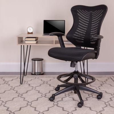High Back Designer Mesh Drafting Chair with LeatherSoft Sides and Adjustable Arms - View 2