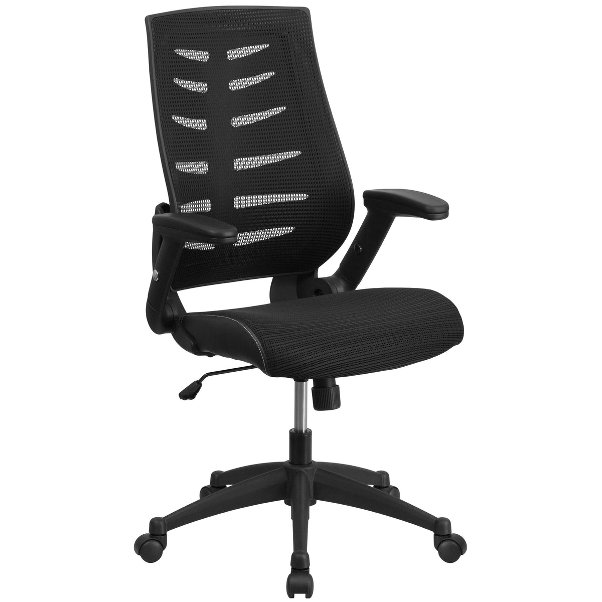 High Back Designer Black Mesh Swivel Executive Ergonomic Chair with Flip-Up Arms