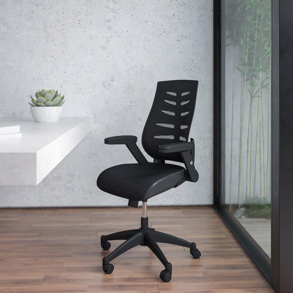 High Back Designer Black Mesh Swivel Executive Ergonomic Chair with Flip-Up Arms