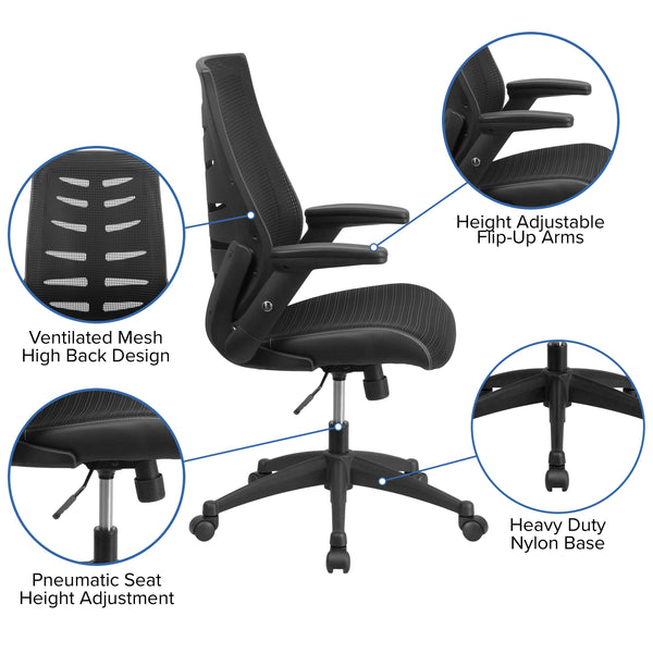 High Back Designer Black Mesh Swivel Executive Ergonomic Chair with Flip-Up Arms