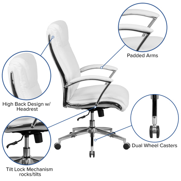 White |#| High Back Designer White LeatherSoft Upholstered Executive Swivel Office Chair