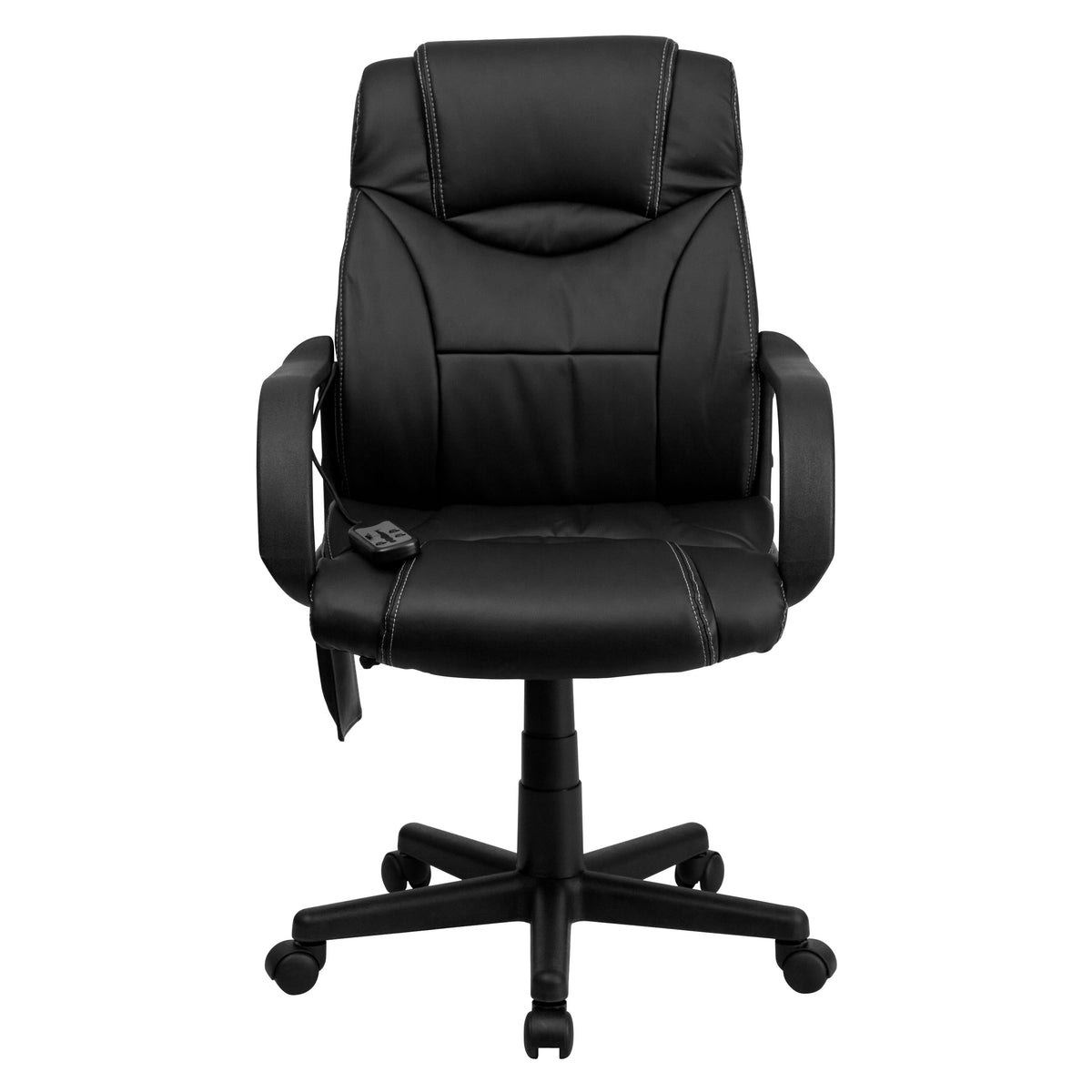 Mid-Back Ergonomic Massaging Black LeatherSoft Executive Office Chair w/ Arms