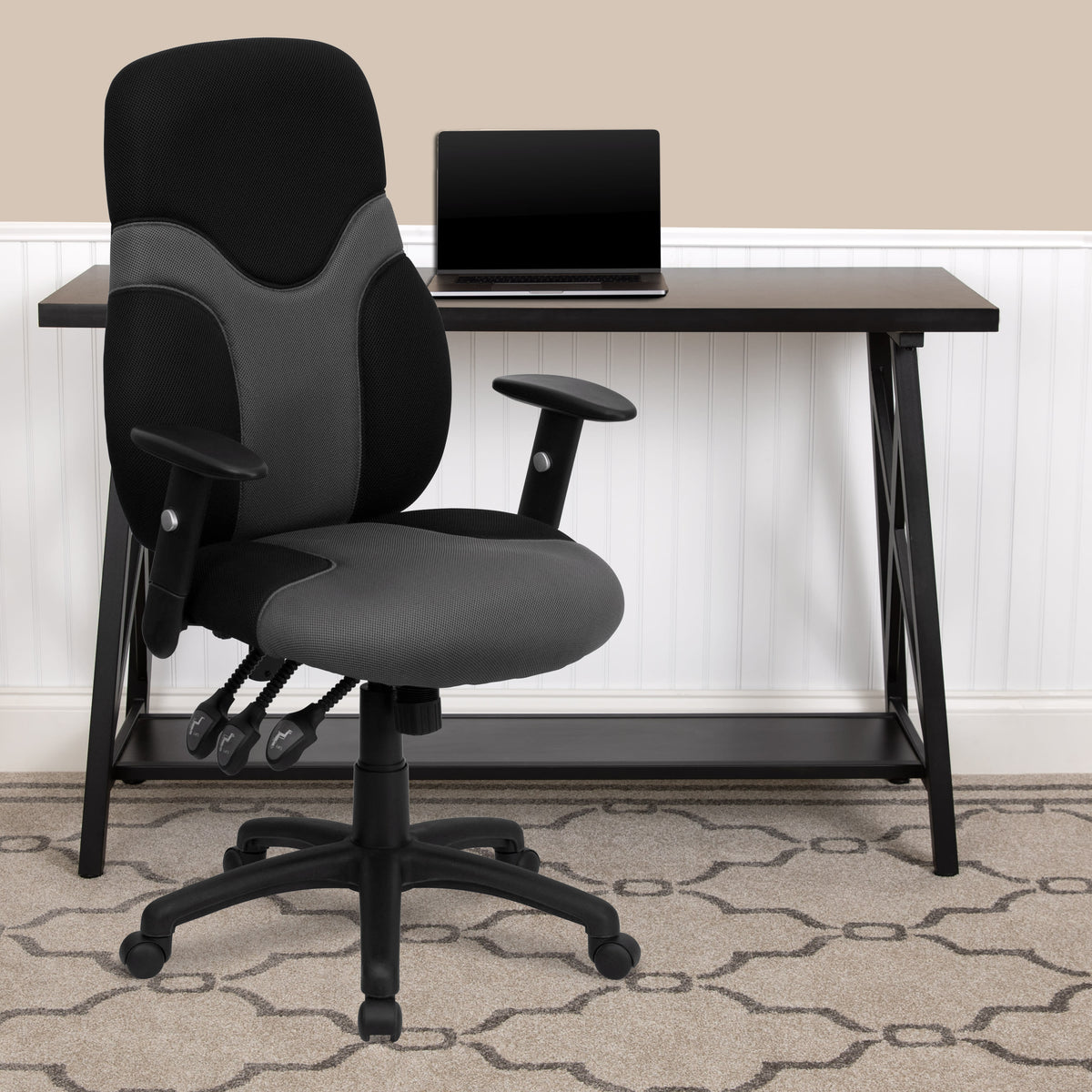 High Back Ergonomic Black and Gray Mesh Swivel Task Chair with Adjustable Arms