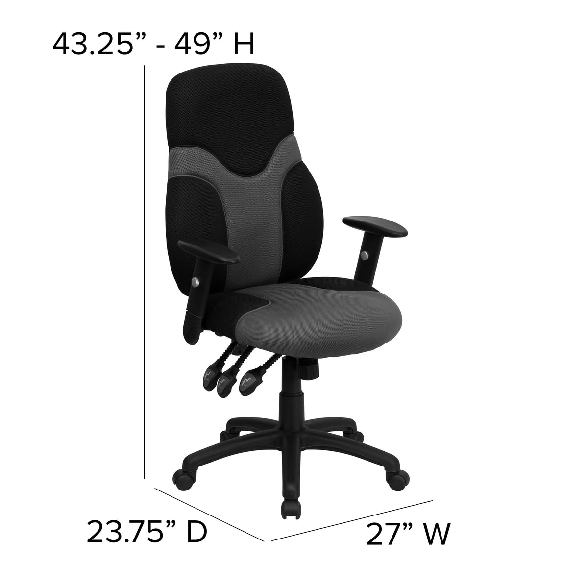 High Back Ergonomic Black and Gray Mesh Swivel Task Chair with Adjustable Arms