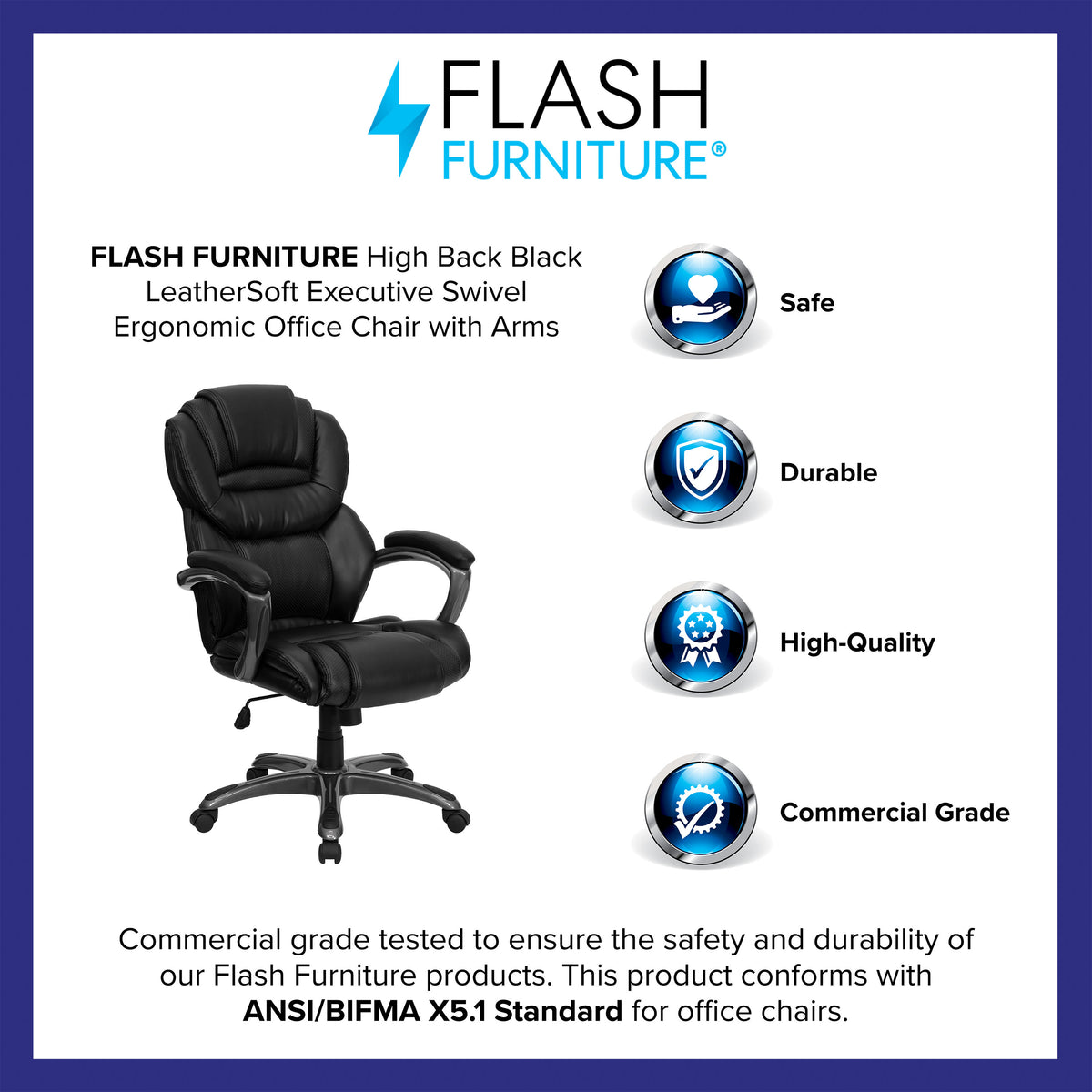 Black |#| High Back Black LeatherSoft Executive Swivel Ergonomic Office Chair