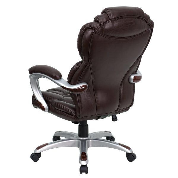 Brown |#| High Back Brown LeatherSoft Executive Swivel Ergonomic Office Chair-Padded Arms