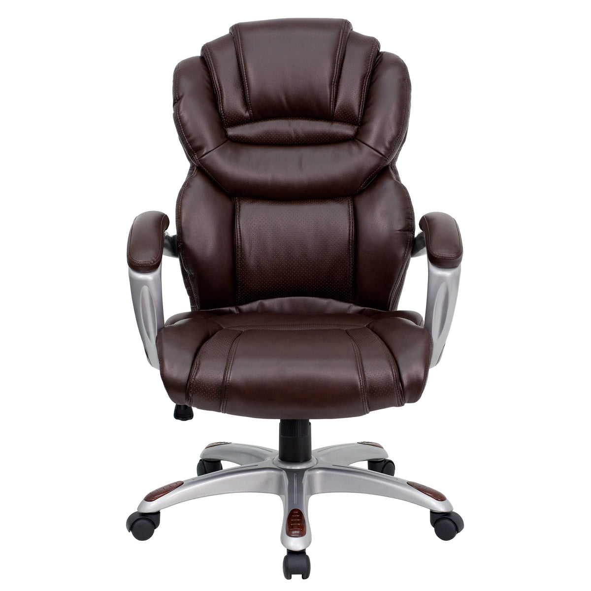 Brown |#| High Back Brown LeatherSoft Executive Swivel Ergonomic Office Chair-Padded Arms