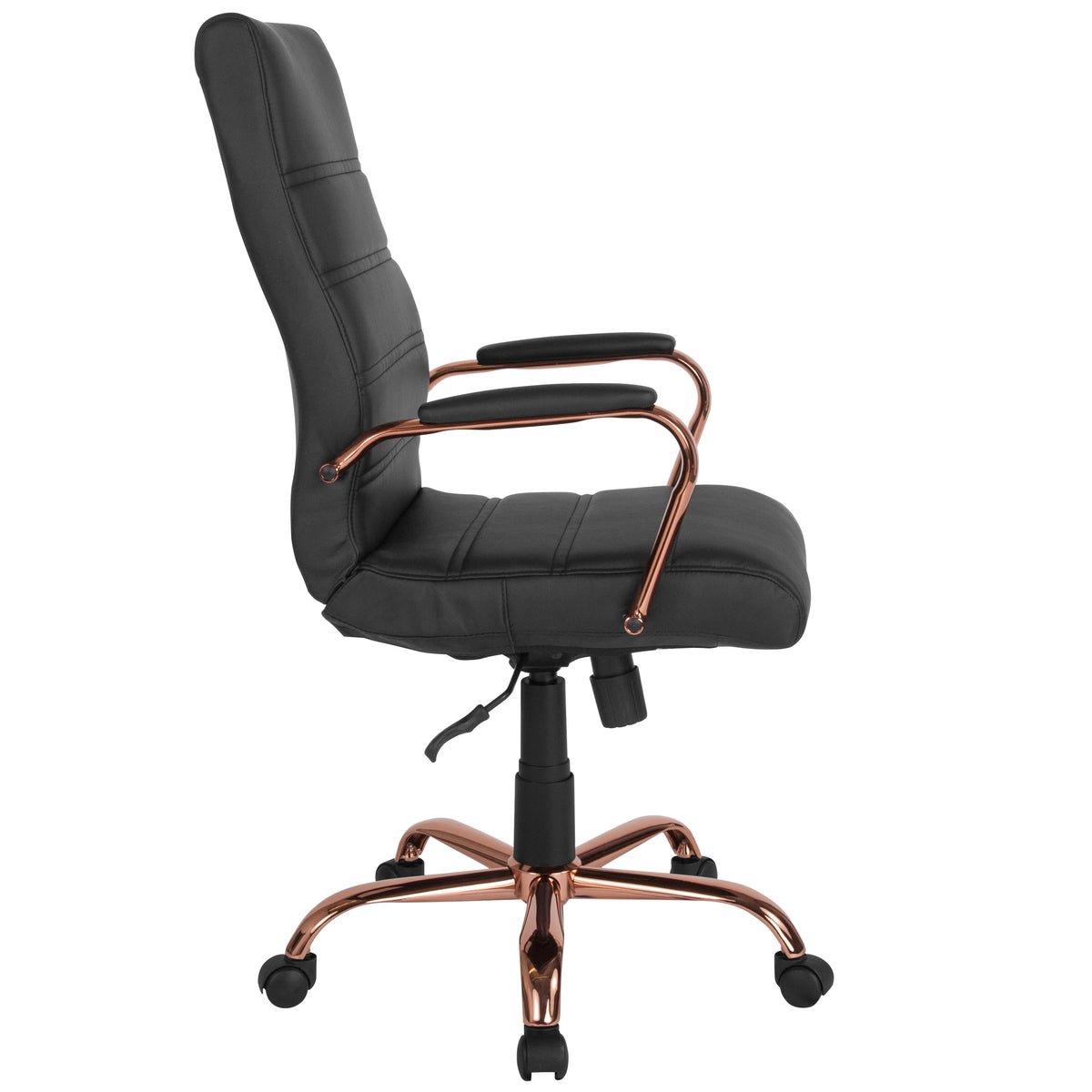 Black LeatherSoft/Rose Gold Frame |#| High Back Black LeatherSoft Executive Swivel Office Chair - Rose Gold Frame/Arms