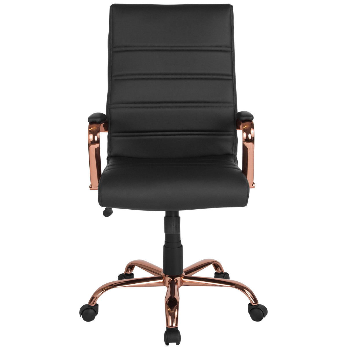 Black LeatherSoft/Rose Gold Frame |#| High Back Black LeatherSoft Executive Swivel Office Chair - Rose Gold Frame/Arms