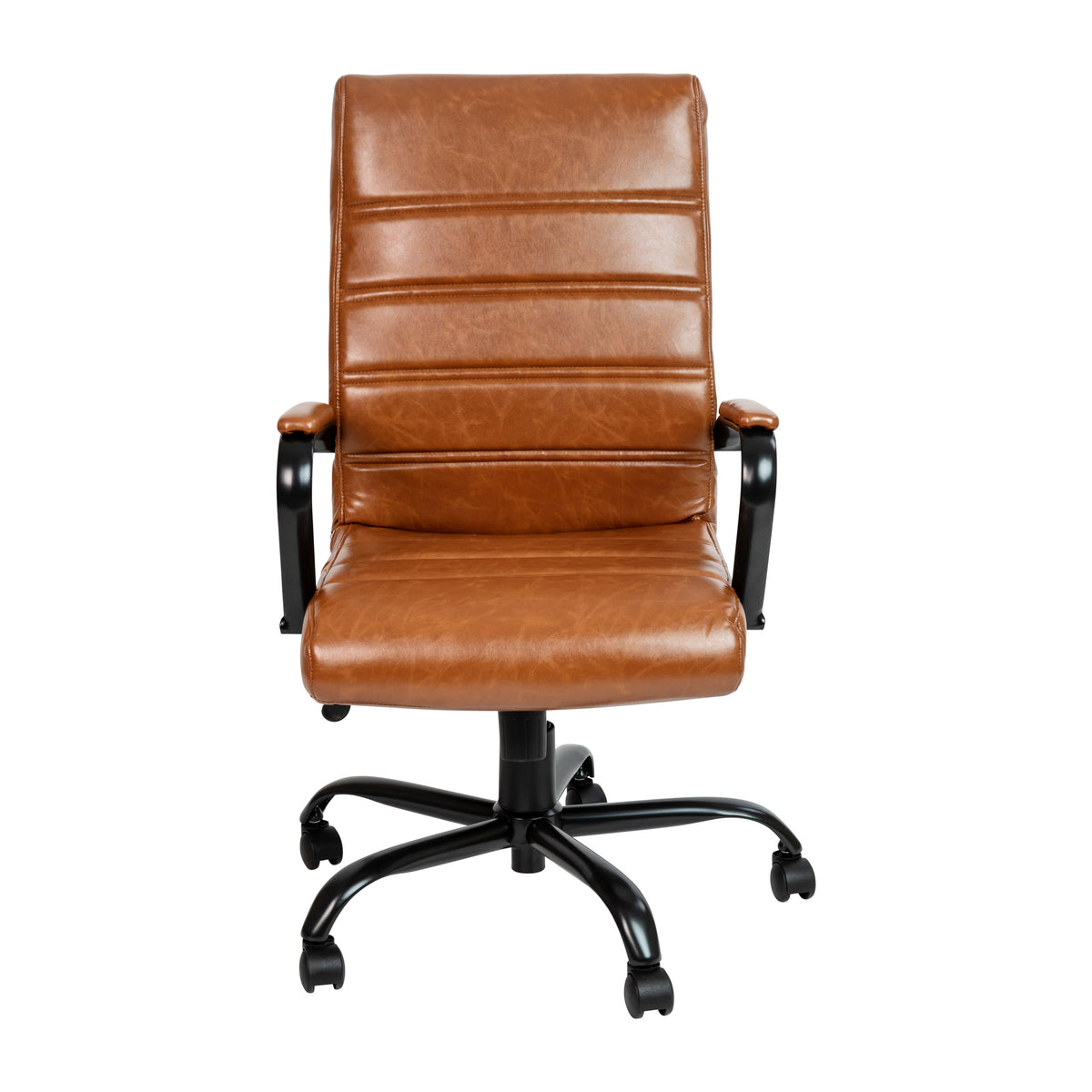 Brown LeatherSoft/Black Frame |#| High Back Brown LeatherSoft Executive Swivel Office Chair with Black Frame/Arms