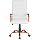 White LeatherSoft/Rose Gold Frame |#| High Back White LeatherSoft Executive Swivel Office Chair - Rose Gold Frame/Arms