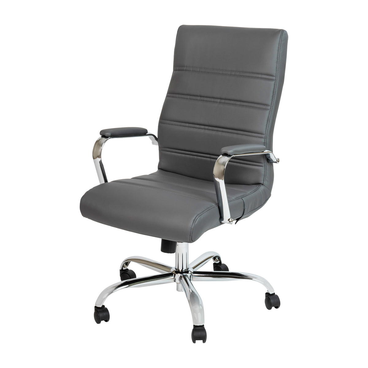 Gray LeatherSoft/Chrome Frame |#| High Back Gray LeatherSoft Executive Swivel Office Chair with Chrome Frame/Arms