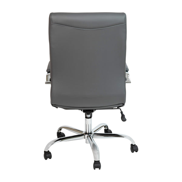 Gray LeatherSoft/Chrome Frame |#| High Back Gray LeatherSoft Executive Swivel Office Chair with Chrome Frame/Arms