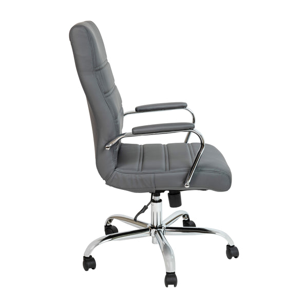 Gray LeatherSoft/Chrome Frame |#| High Back Gray LeatherSoft Executive Swivel Office Chair with Chrome Frame/Arms