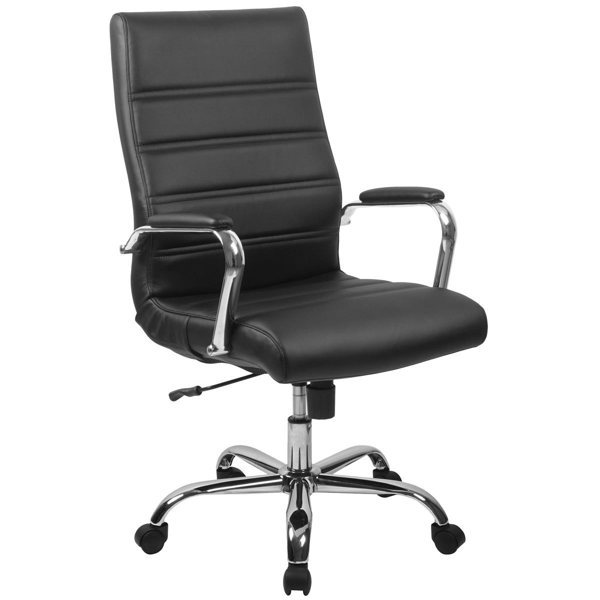 Black LeatherSoft/Chrome Frame |#| High Back Black LeatherSoft Executive Swivel Office Chair with Chrome Frame/Arms