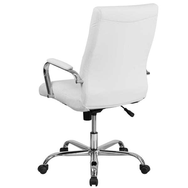 White LeatherSoft/Chrome Frame |#| High Back White LeatherSoft Executive Swivel Office Chair with Chrome Frame/Arms