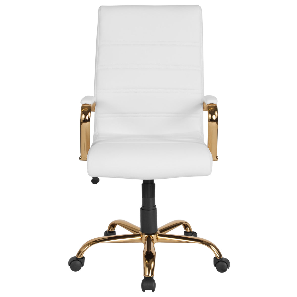 White LeatherSoft/Gold Frame |#| High Back White LeatherSoft Executive Swivel Office Chair with Gold Frame/Arms