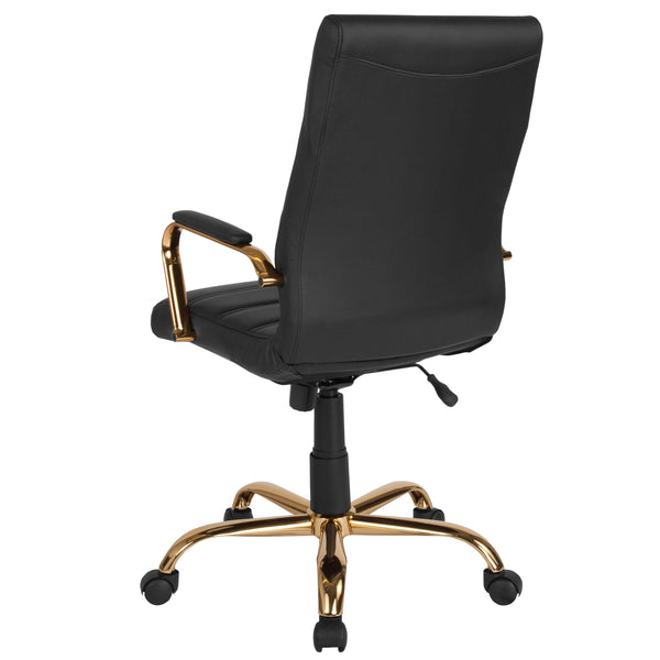 Black LeatherSoft/Gold Frame |#| High Back Black LeatherSoft Executive Swivel Office Chair with Gold Frame/Arms