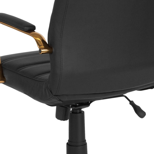 Black LeatherSoft/Gold Frame |#| High Back Black LeatherSoft Executive Swivel Office Chair with Gold Frame/Arms