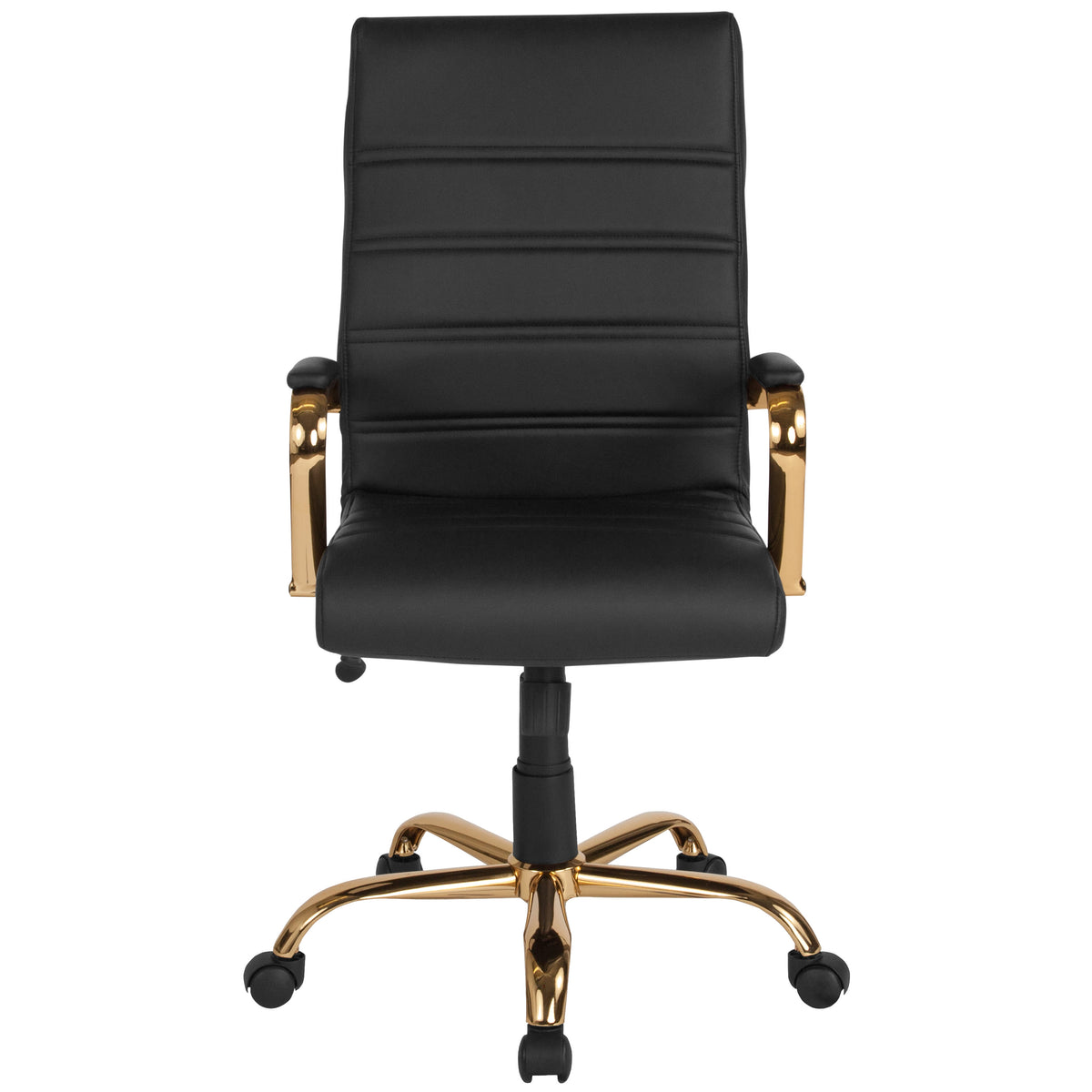 Black LeatherSoft/Gold Frame |#| High Back Black LeatherSoft Executive Swivel Office Chair with Gold Frame/Arms