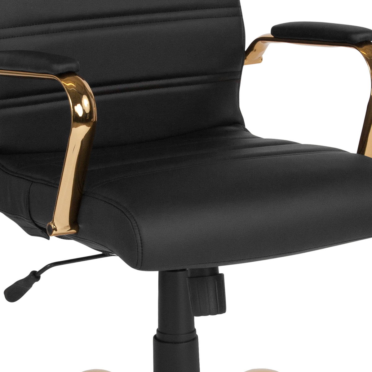 Black LeatherSoft/Gold Frame |#| High Back Black LeatherSoft Executive Swivel Office Chair with Gold Frame/Arms