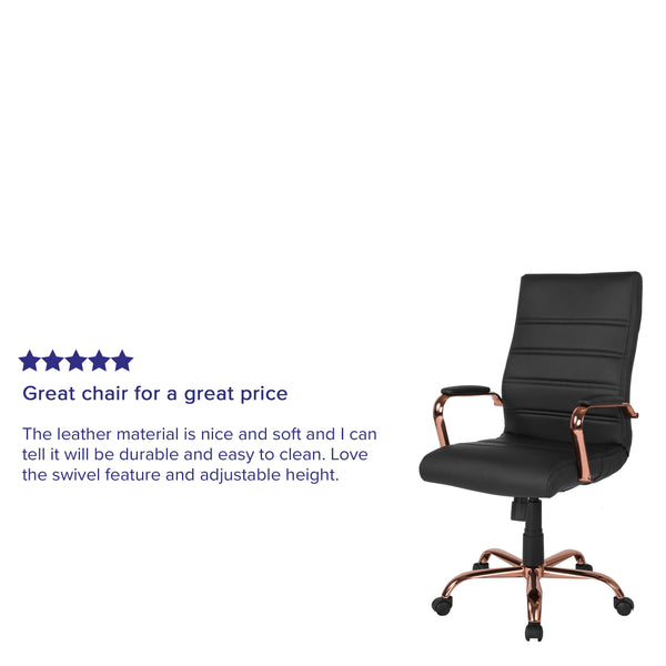 Black LeatherSoft/Rose Gold Frame |#| High Back Black LeatherSoft Executive Swivel Office Chair - Rose Gold Frame/Arms