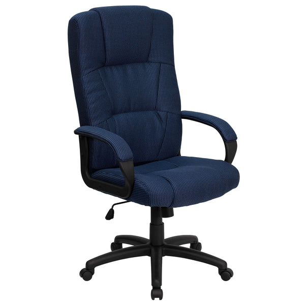 Navy Blue |#| High Back Navy Blue Fabric Adjustable Executive Swivel Office Chair with Arms