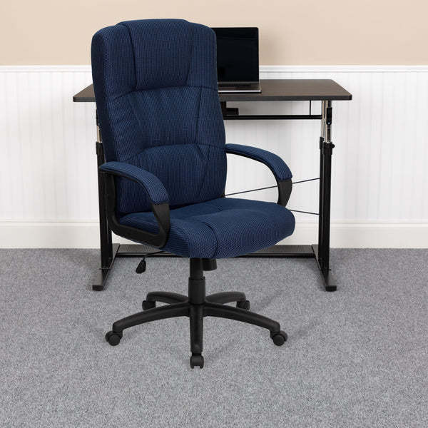 Navy Blue |#| High Back Navy Blue Fabric Adjustable Executive Swivel Office Chair with Arms