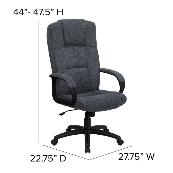 Gray |#| High Back Gray Fabric Adjustable Executive Swivel Office Chair with Arms