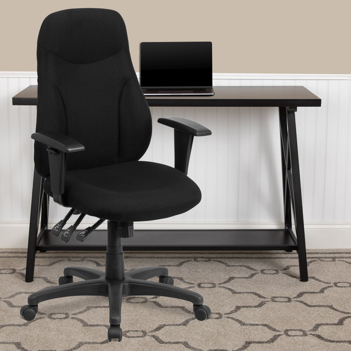 High Back Black Fabric Multifunction Ergonomic Task Chair with Adjustable Arms