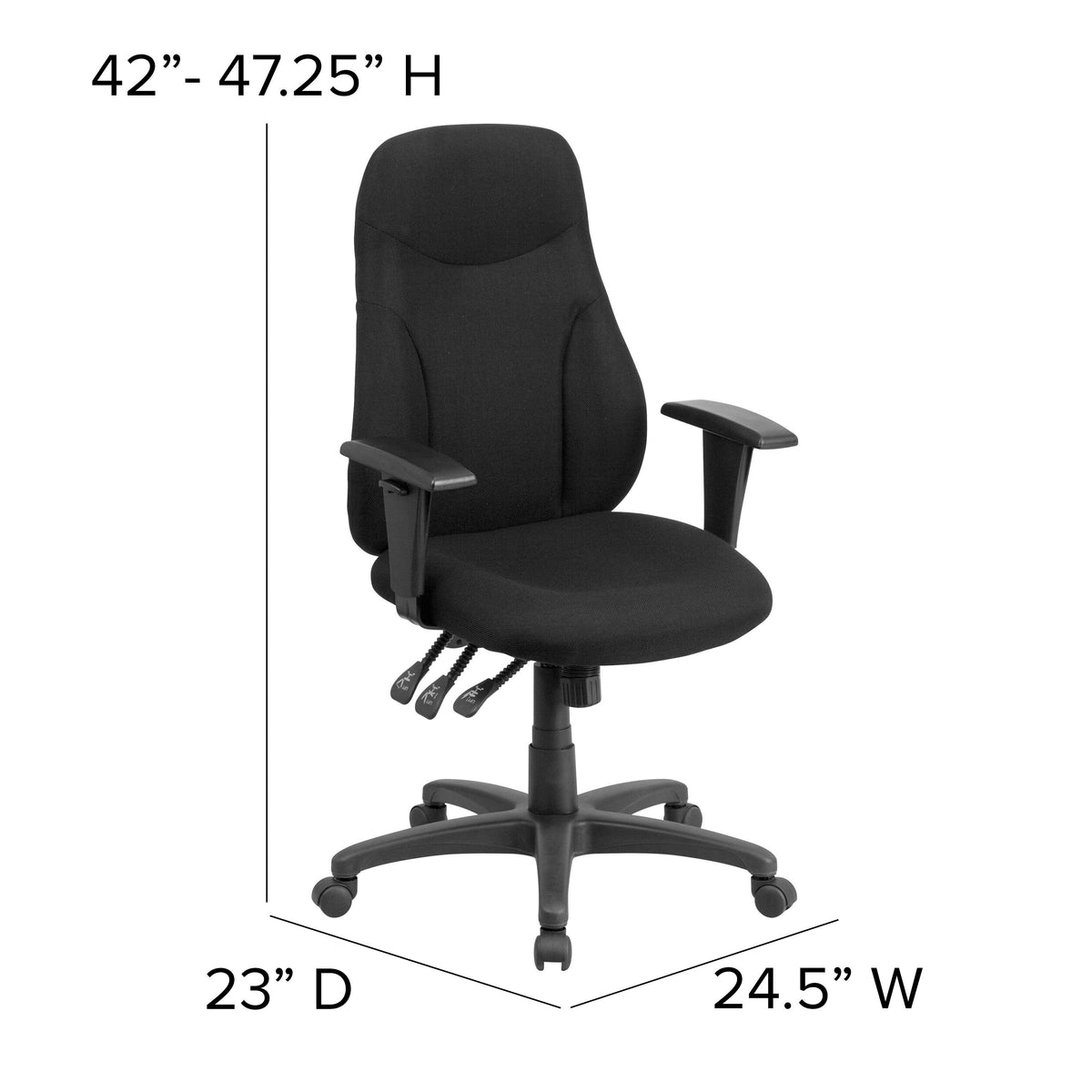 High Back Black Fabric Multifunction Ergonomic Task Chair with Adjustable Arms