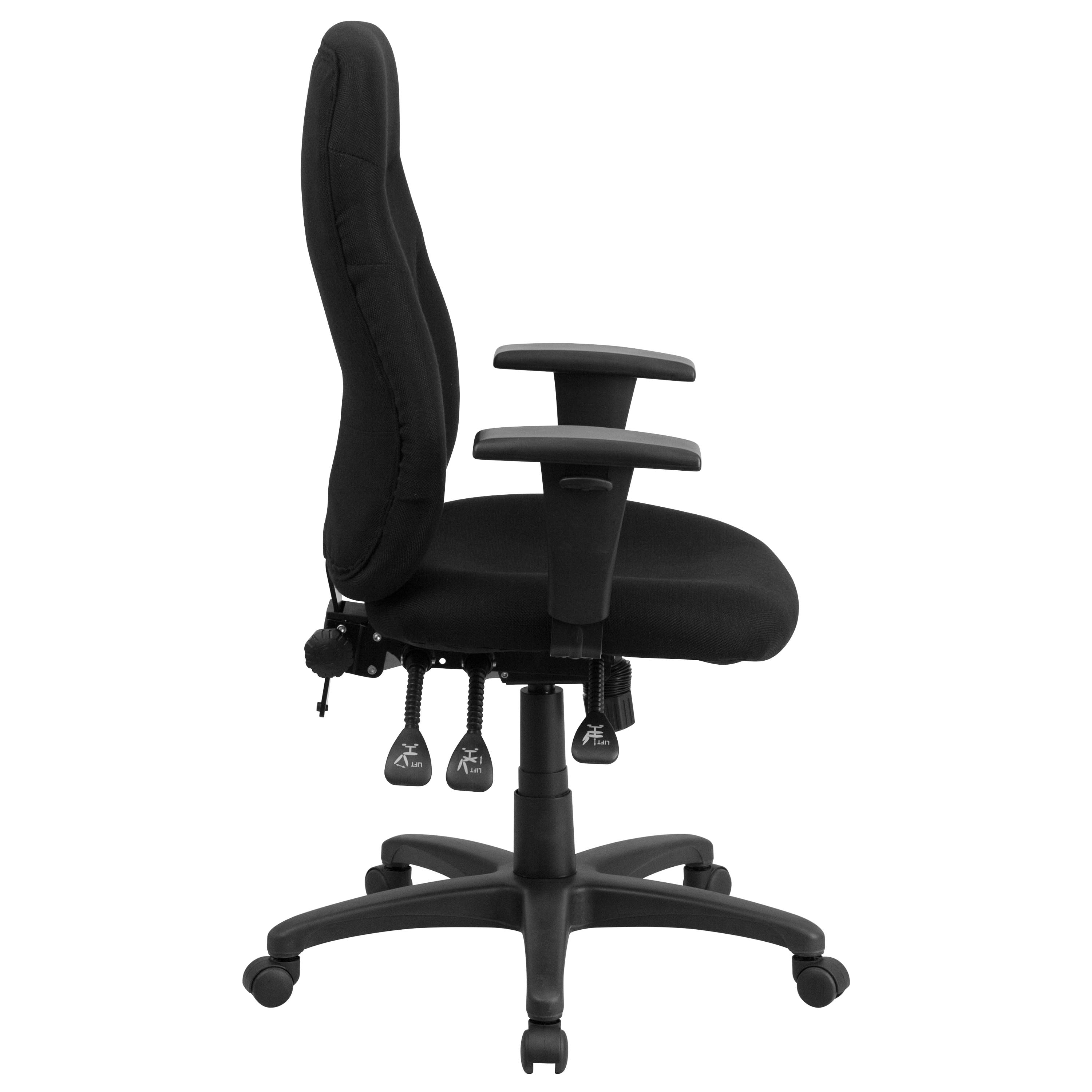 Embroidered High Back Fabric Multifunction Task Chair with Adjustable Arms - Thumbnail 4