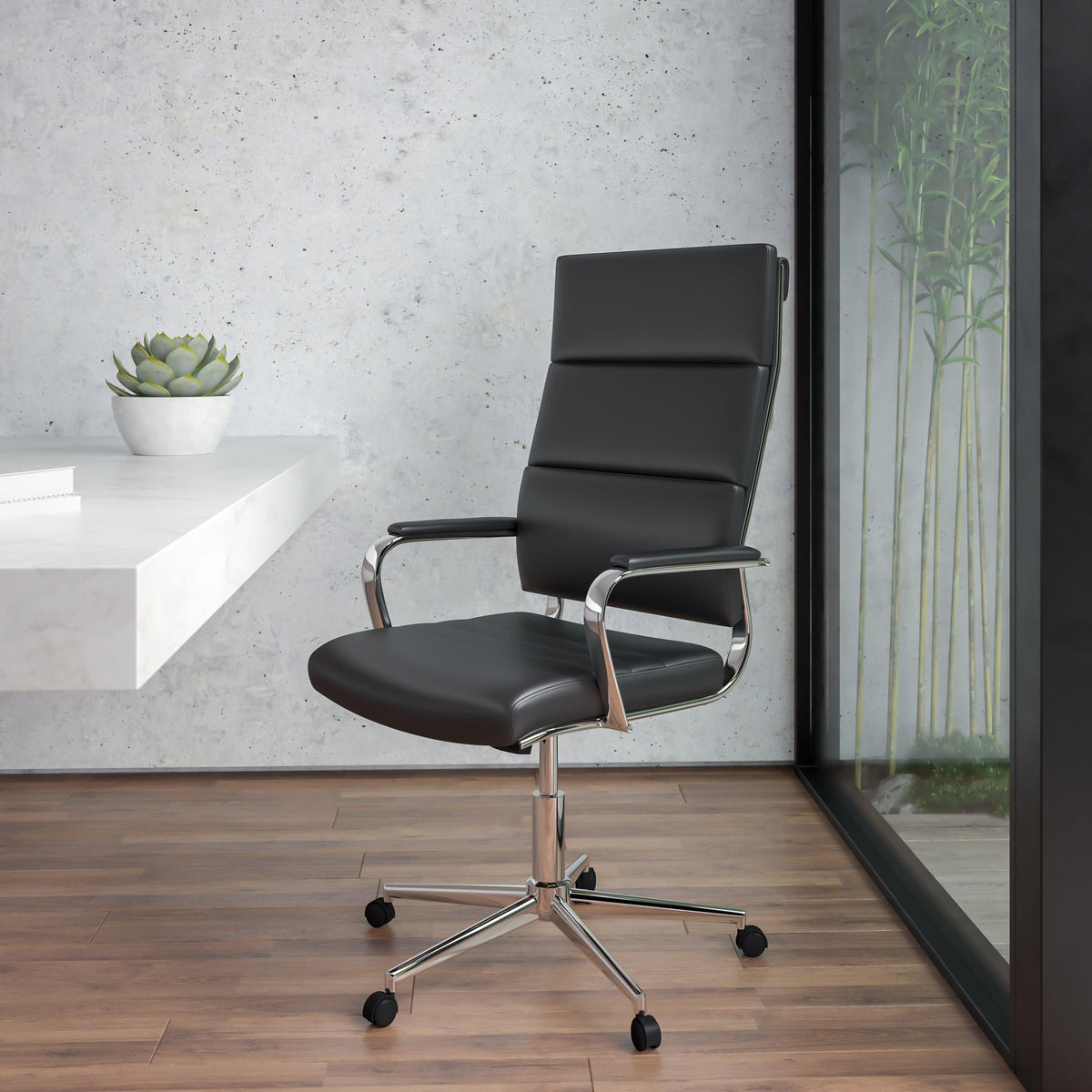 Black |#| High Back Black LeatherSoft Contemporary Panel Executive Swivel Office Chair