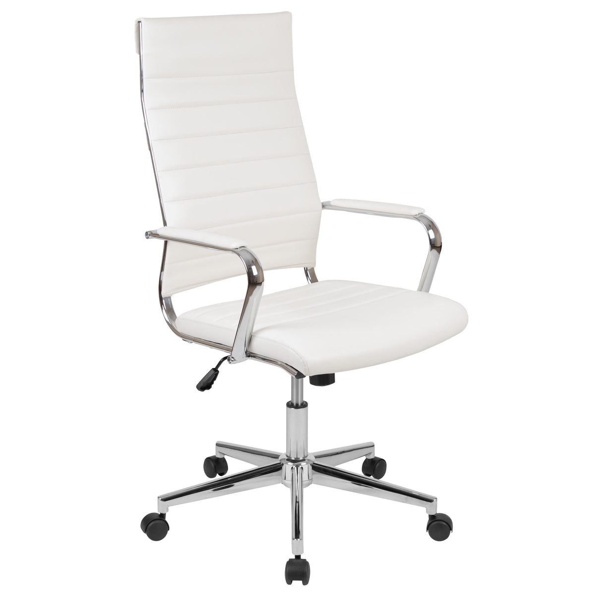 White |#| High Back White LeatherSoft Ribbed Executive Swivel Office Chair - Desk Chair