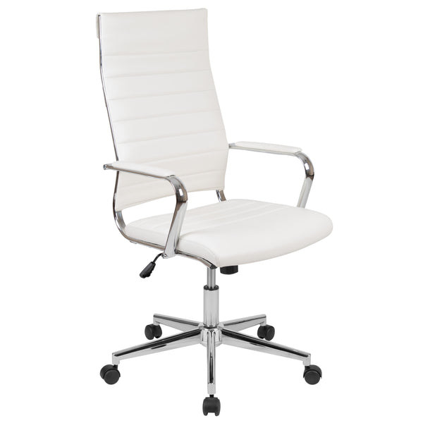 White |#| High Back White LeatherSoft Ribbed Executive Swivel Office Chair - Desk Chair