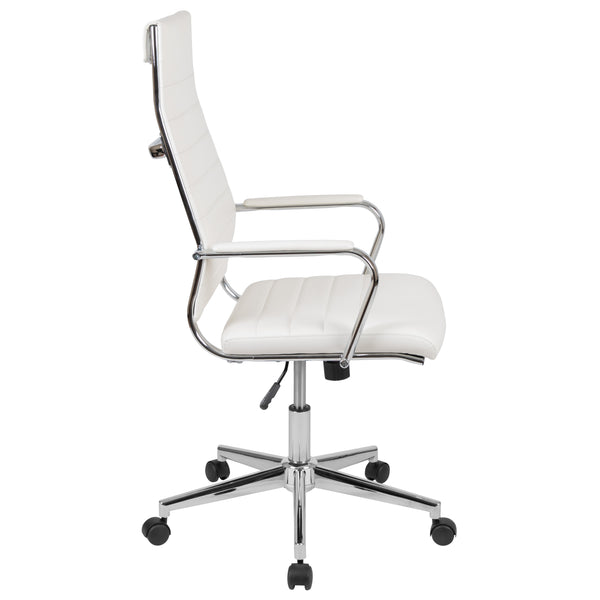 White |#| High Back White LeatherSoft Ribbed Executive Swivel Office Chair - Desk Chair