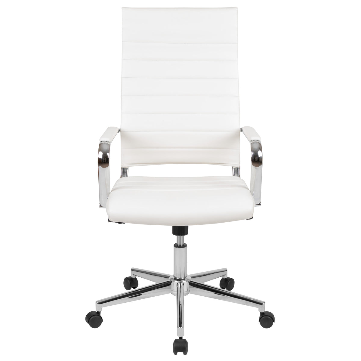White |#| High Back White LeatherSoft Ribbed Executive Swivel Office Chair - Desk Chair