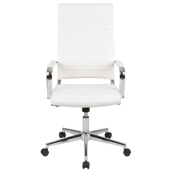 White |#| High Back White LeatherSoft Ribbed Executive Swivel Office Chair - Desk Chair
