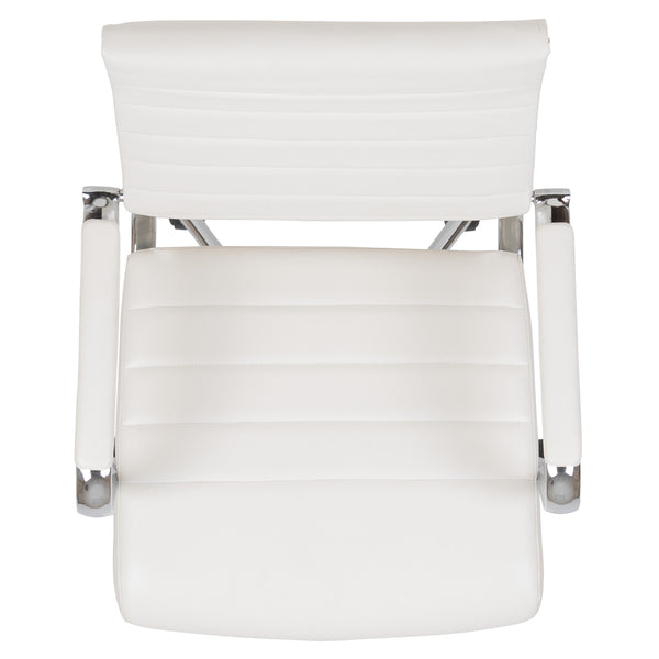 White |#| High Back White LeatherSoft Ribbed Executive Swivel Office Chair - Desk Chair