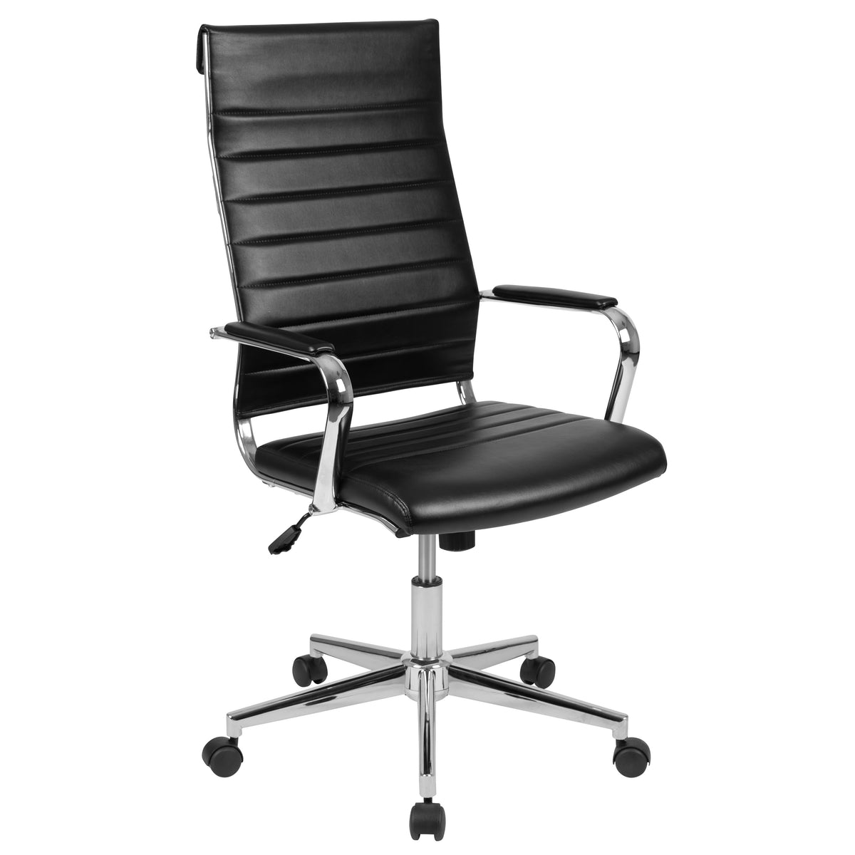 Black |#| High Back Black LeatherSoft Ribbed Executive Swivel Office Chair - Desk Chair