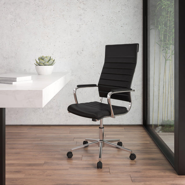 Black |#| High Back Black LeatherSoft Ribbed Executive Swivel Office Chair - Desk Chair