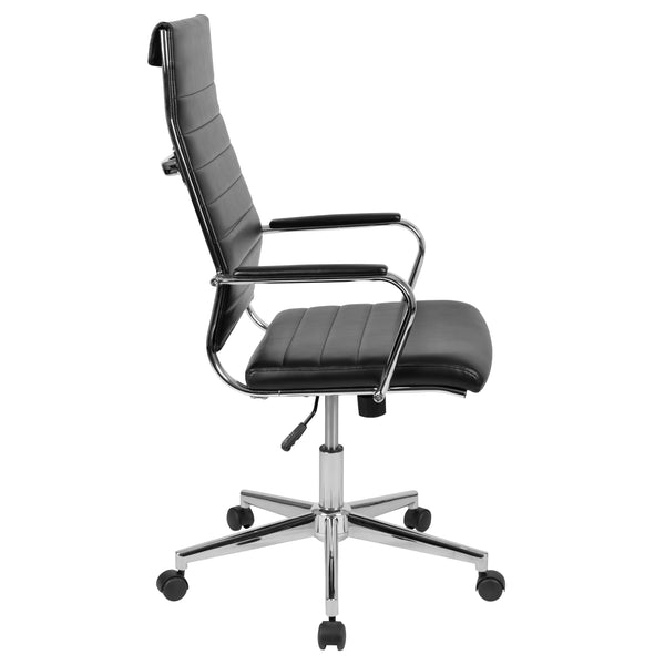 Black |#| High Back Black LeatherSoft Ribbed Executive Swivel Office Chair - Desk Chair