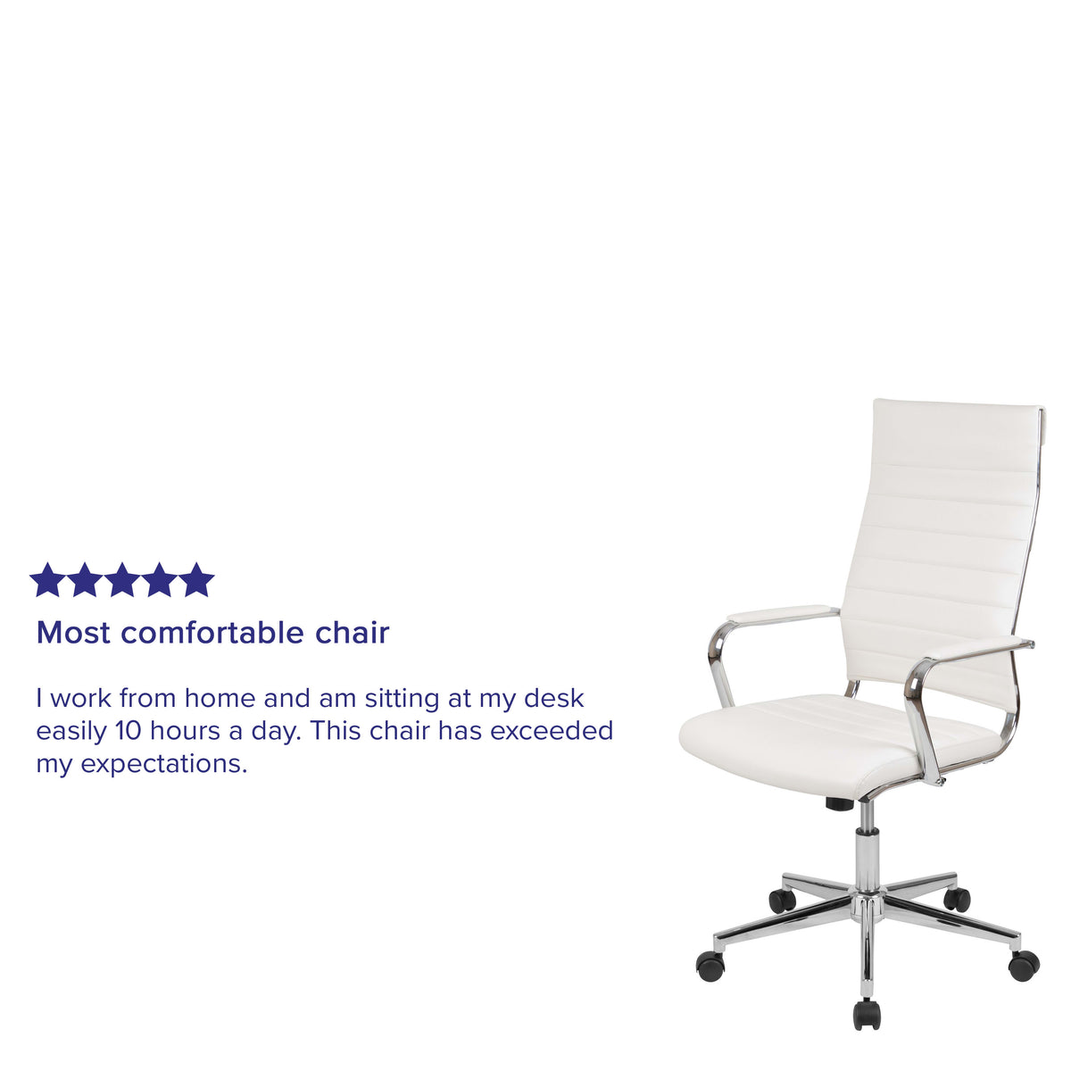 White |#| High Back White LeatherSoft Ribbed Executive Swivel Office Chair - Desk Chair