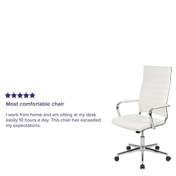 White |#| High Back White LeatherSoft Ribbed Executive Swivel Office Chair - Desk Chair