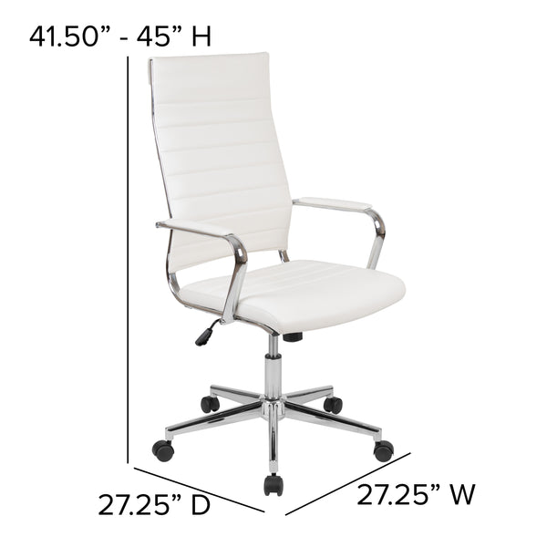 White |#| High Back White LeatherSoft Ribbed Executive Swivel Office Chair - Desk Chair