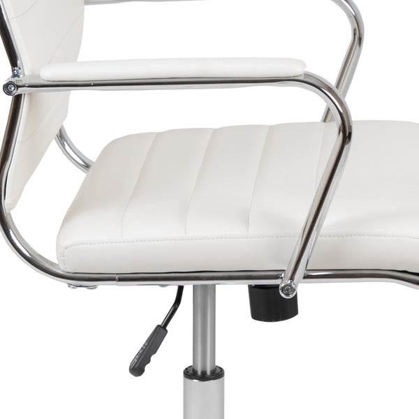 White |#| High Back White LeatherSoft Ribbed Executive Swivel Office Chair - Desk Chair