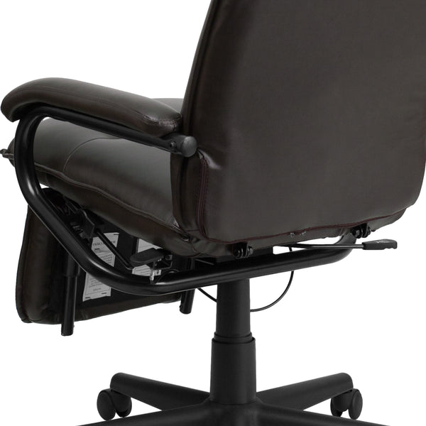 Brown |#| High Back Brown LeatherSoft Executive Reclining Ergonomic Office Chair with Arms