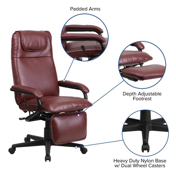 Burgundy |#| High Back Burgundy LeatherSoft Executive Reclining Ergonomic Office Chair